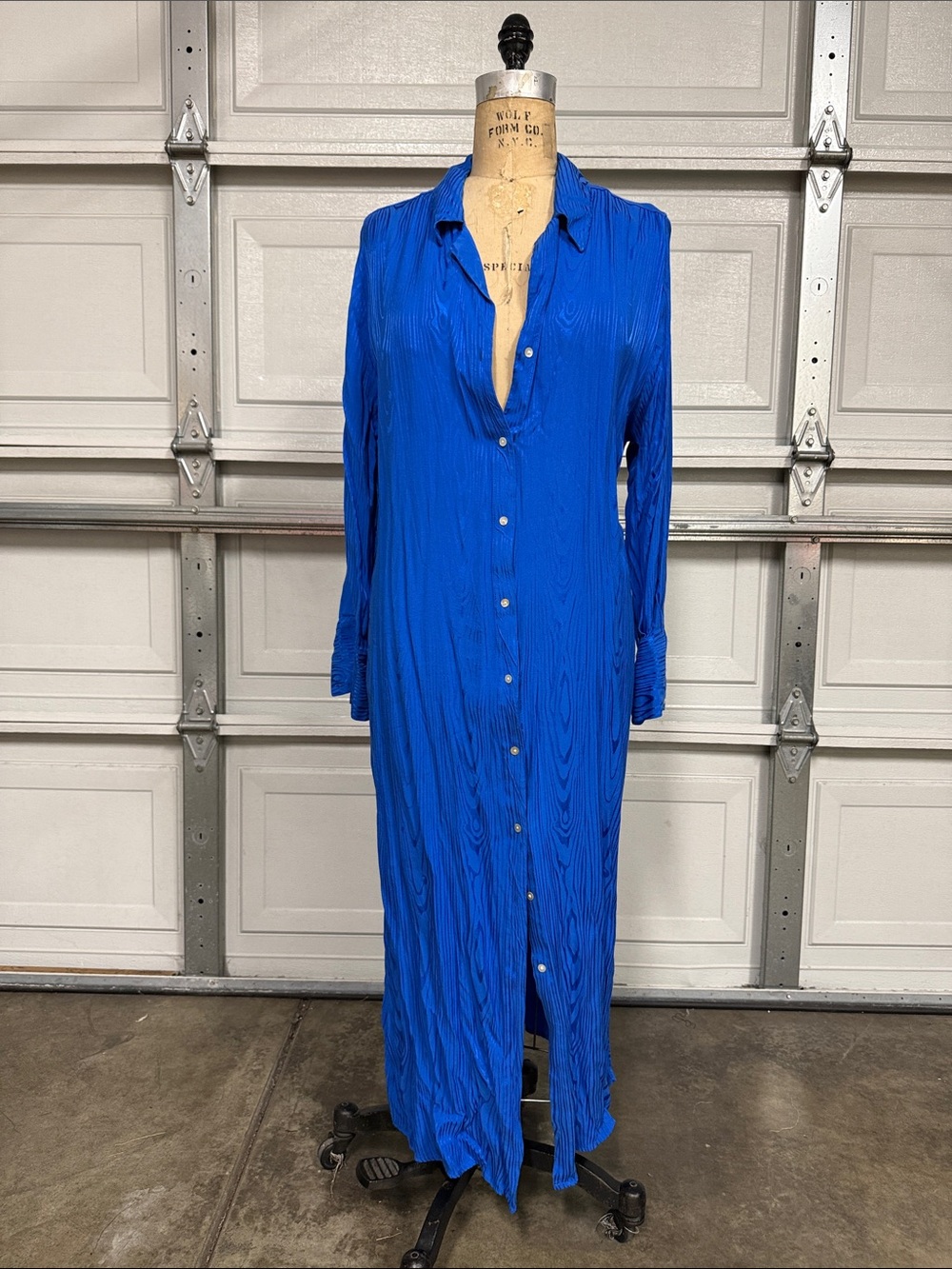 Long Button-Front Shirt Dress in Royal Blue